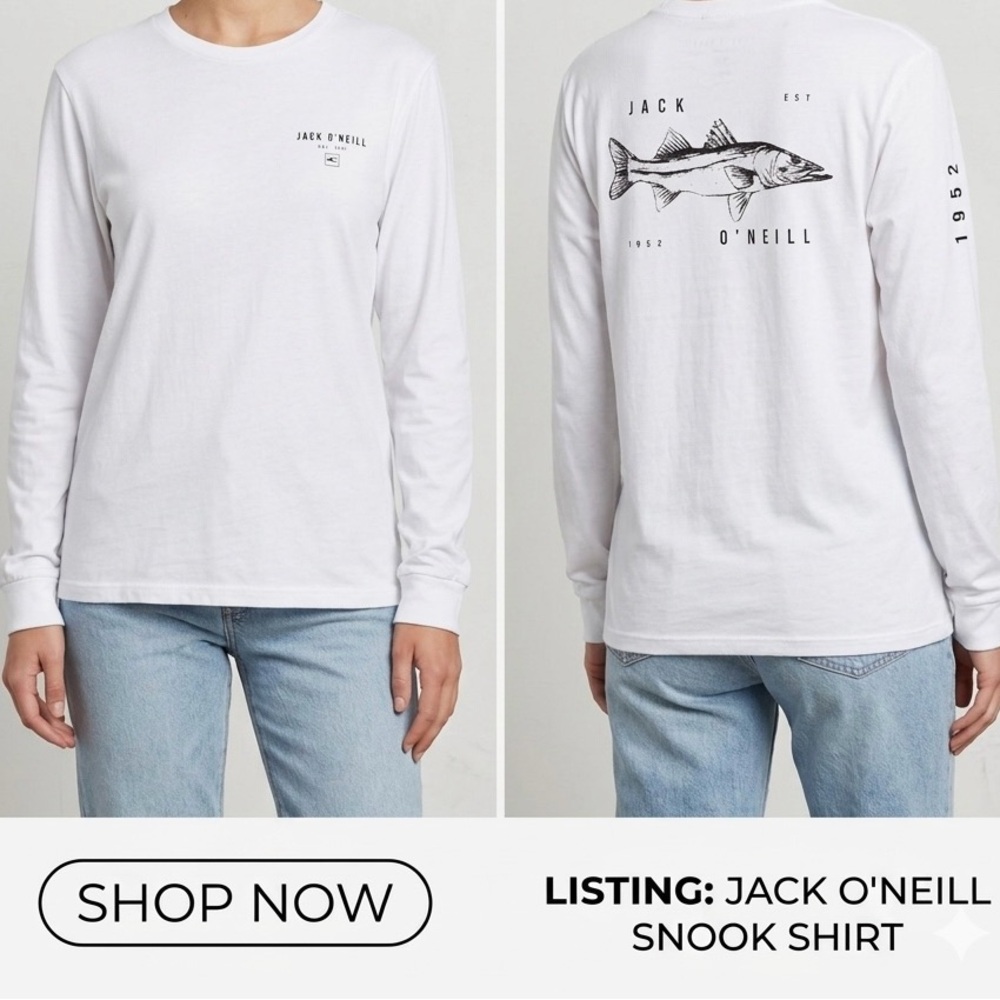 O'Neill White Long Sleeve Snook Graphic Tee Jack o Neil size small men